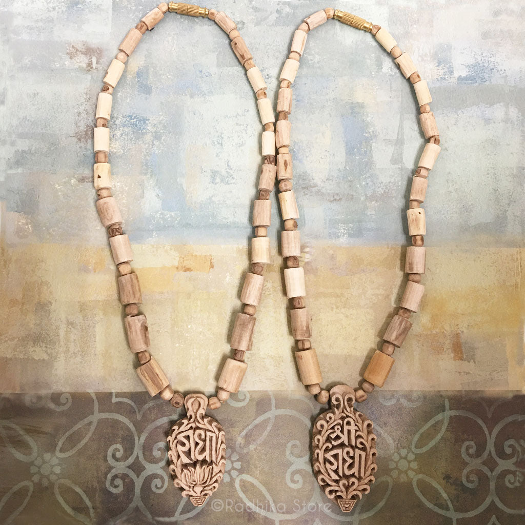 Radha Lotus and Sri Radha Tulsi Pot -Tulsi Necklace -Sanskrit