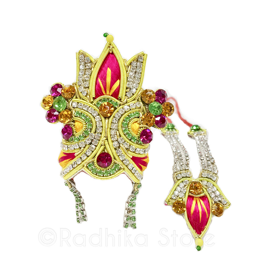 Vaikunta Lotus - Rhinestone Crown and Necklace Set