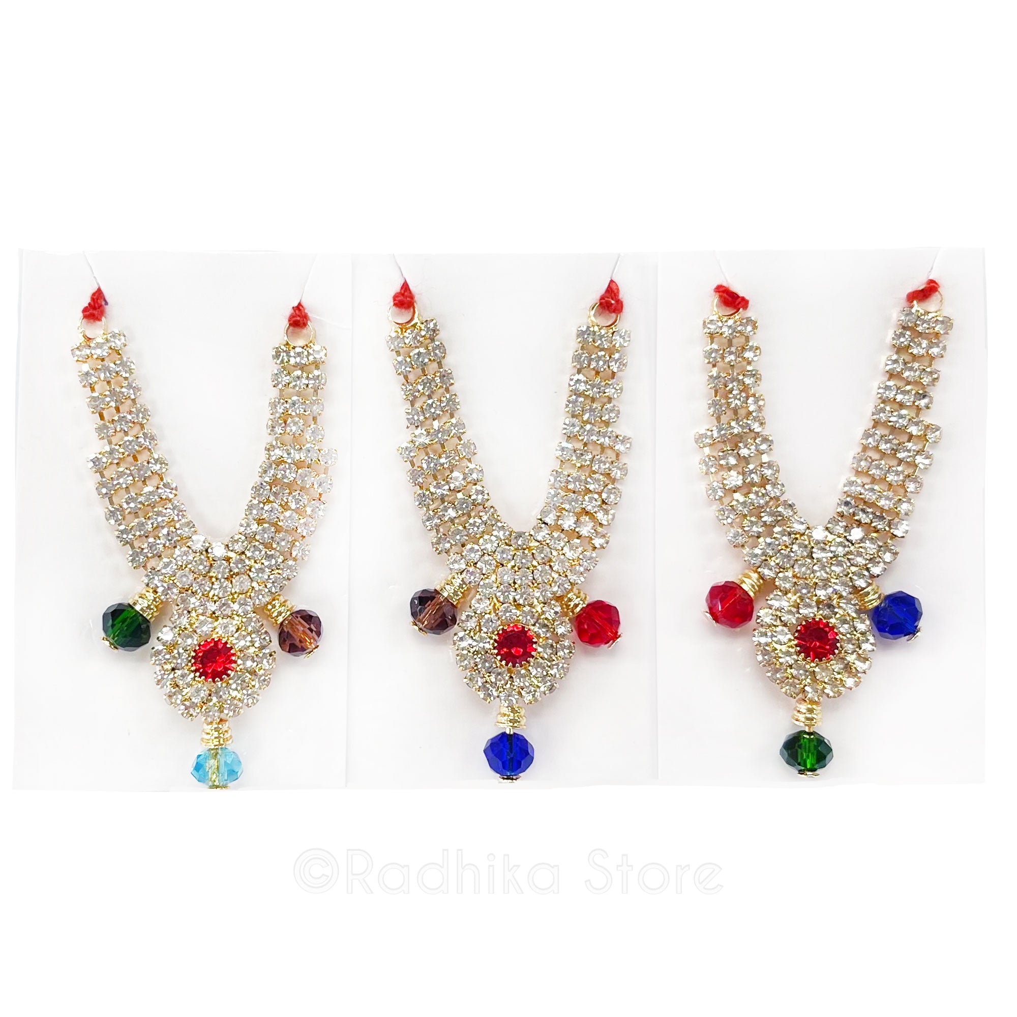 Braj Mandala- Multi Color- Diamond - Rhinestone Deity Necklace-Size- Small