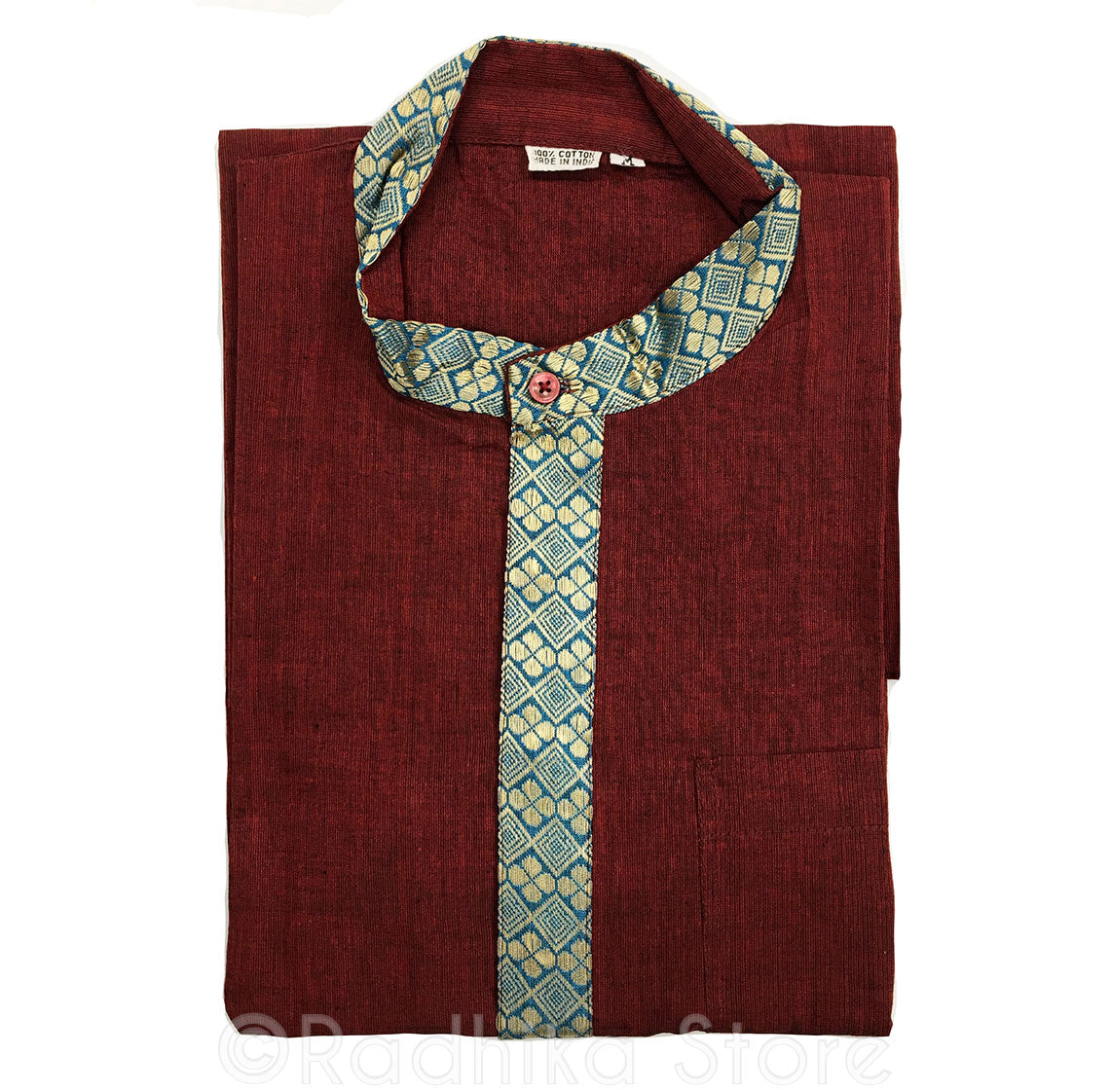 Maroon Kurtas - With Beige/Gold and Teal Blue Trim