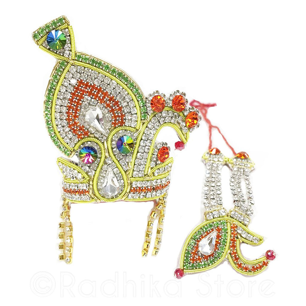Mayapur Peacock Fan - Rhinestone Crown and Necklace Set