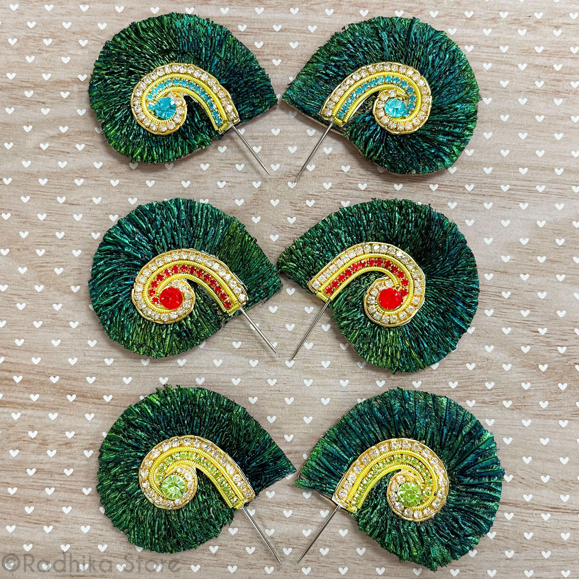Peacock Feather-Rhinestone Swirl-Turban Pin-Medium