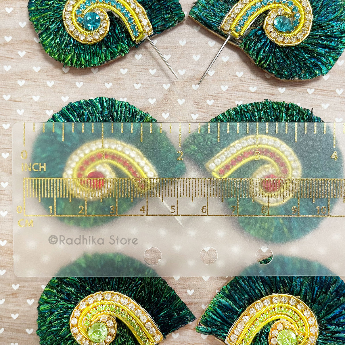 Peacock Feather-Rhinestone Swirl-Turban Pin-Medium