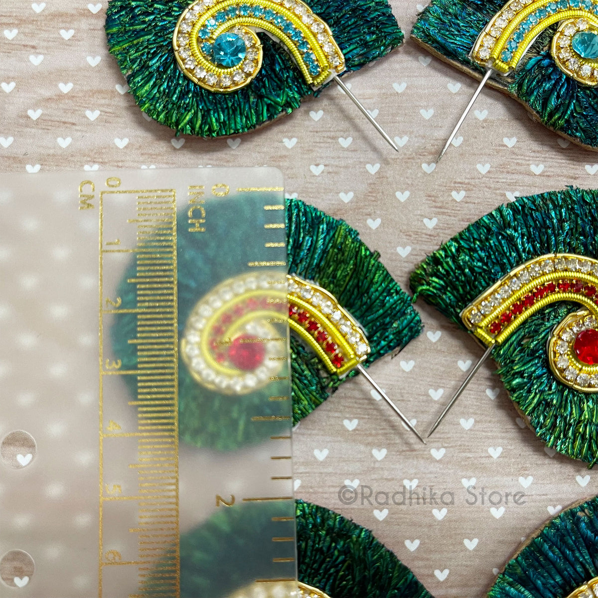 Peacock Feather-Rhinestone Swirl-Turban Pin-Medium