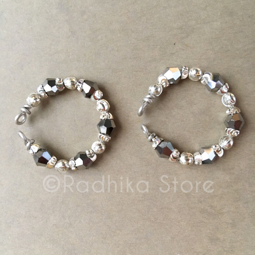 Silver With Hematite Bangles/Ankle Bells Set - 4 Sizes