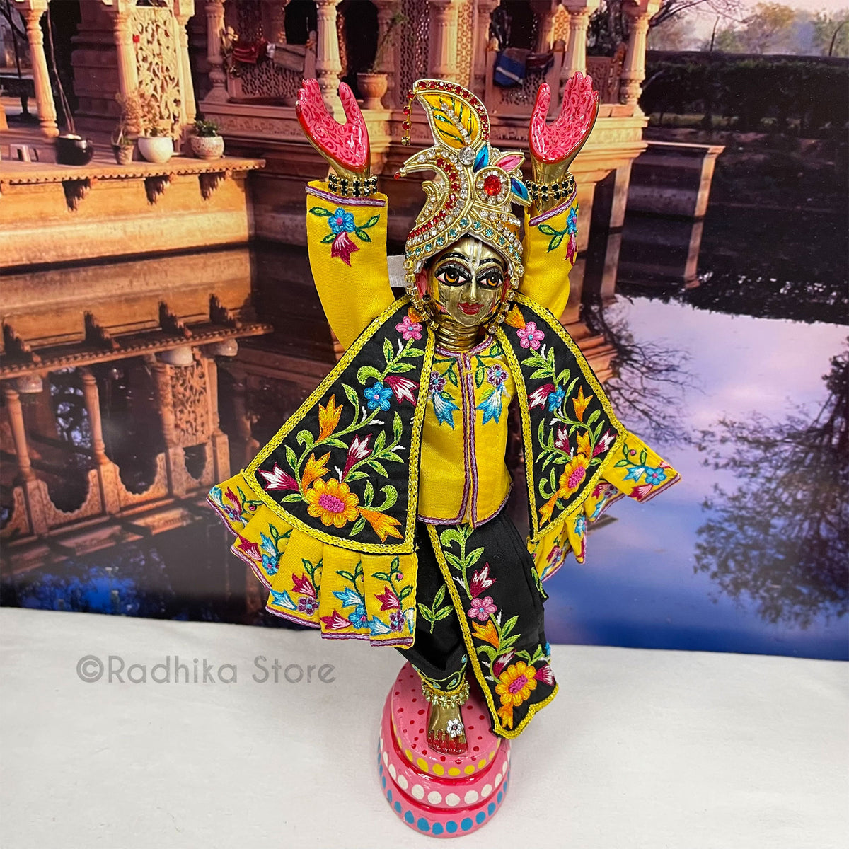 Moon Light Kirtan Dancing - All Silk - Black And Marigold Yellow Multi Color - Gaura Nitai Deity Outfit