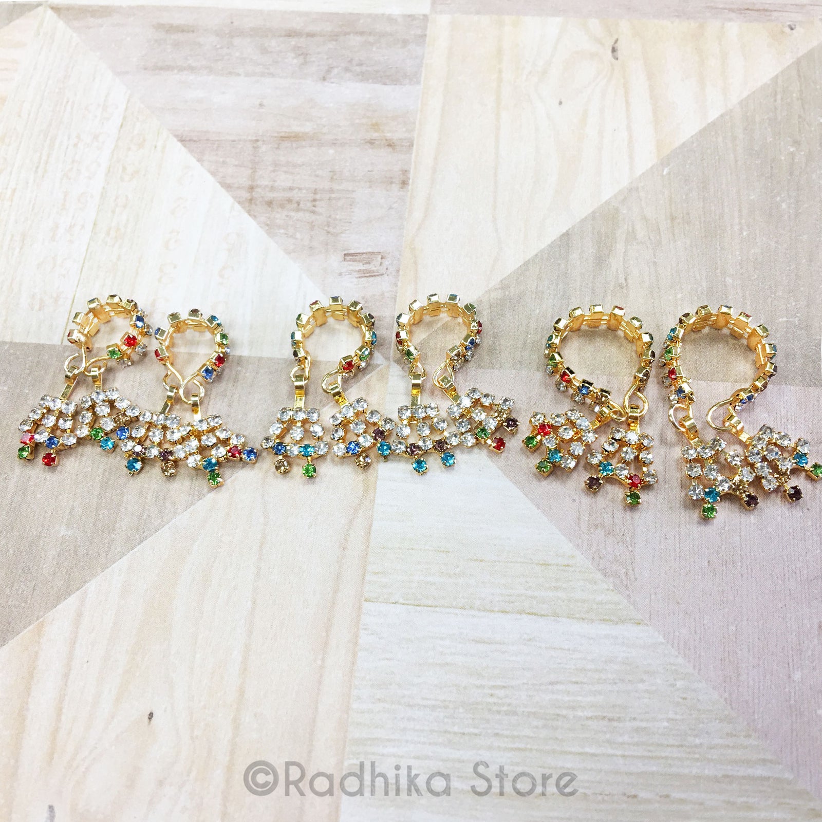 Multi Color Rhinestone - Deity Dangle Bangles Set - Extra Small-Small-Medium