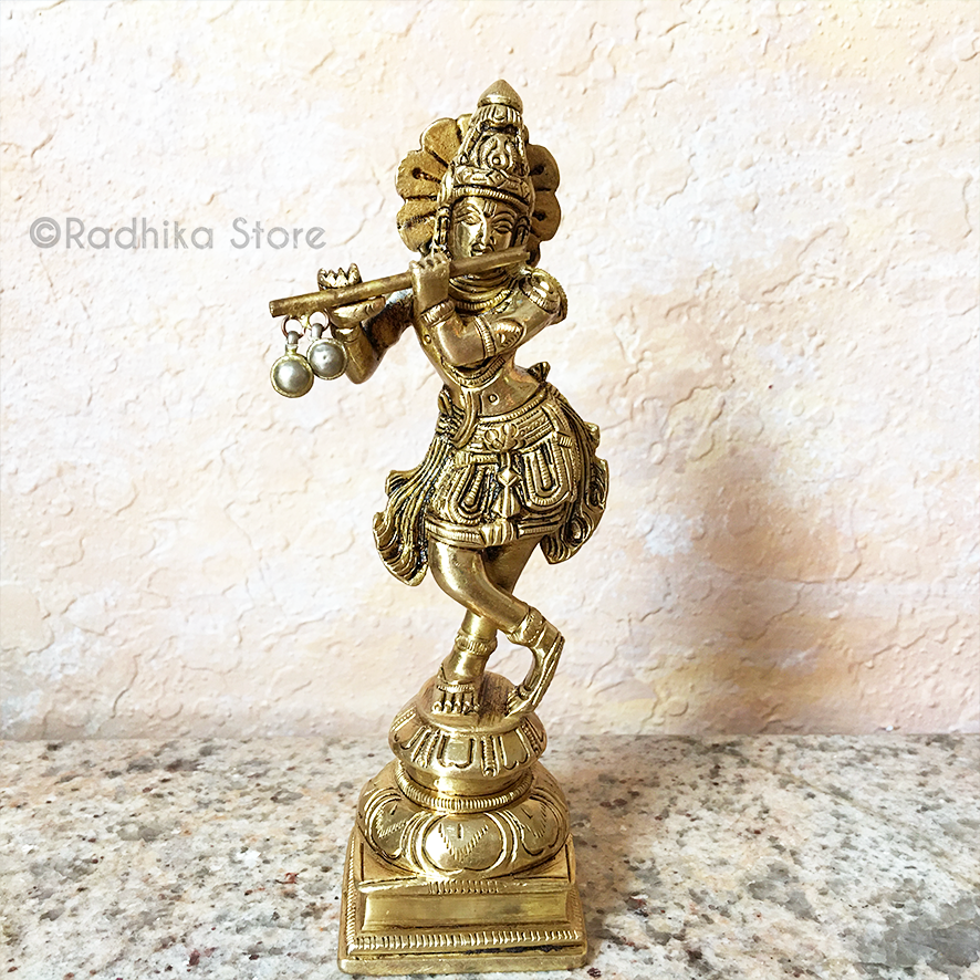 Murli Krishna - Brass Murti/Deity - 6" Inch