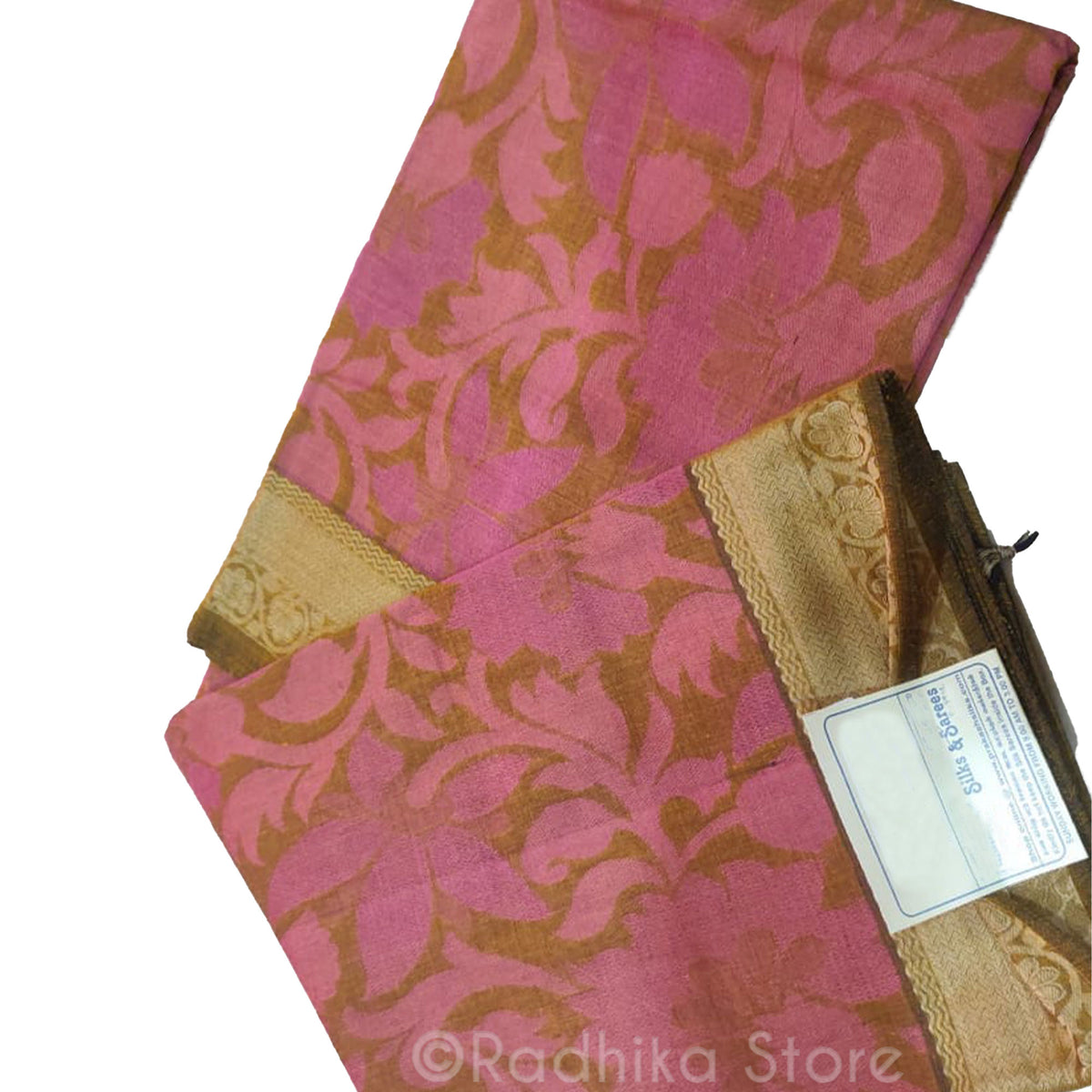 Divine Earthy Pink Flower Vines - With Muted Golden Sand- Cotton Raw Silk Saree