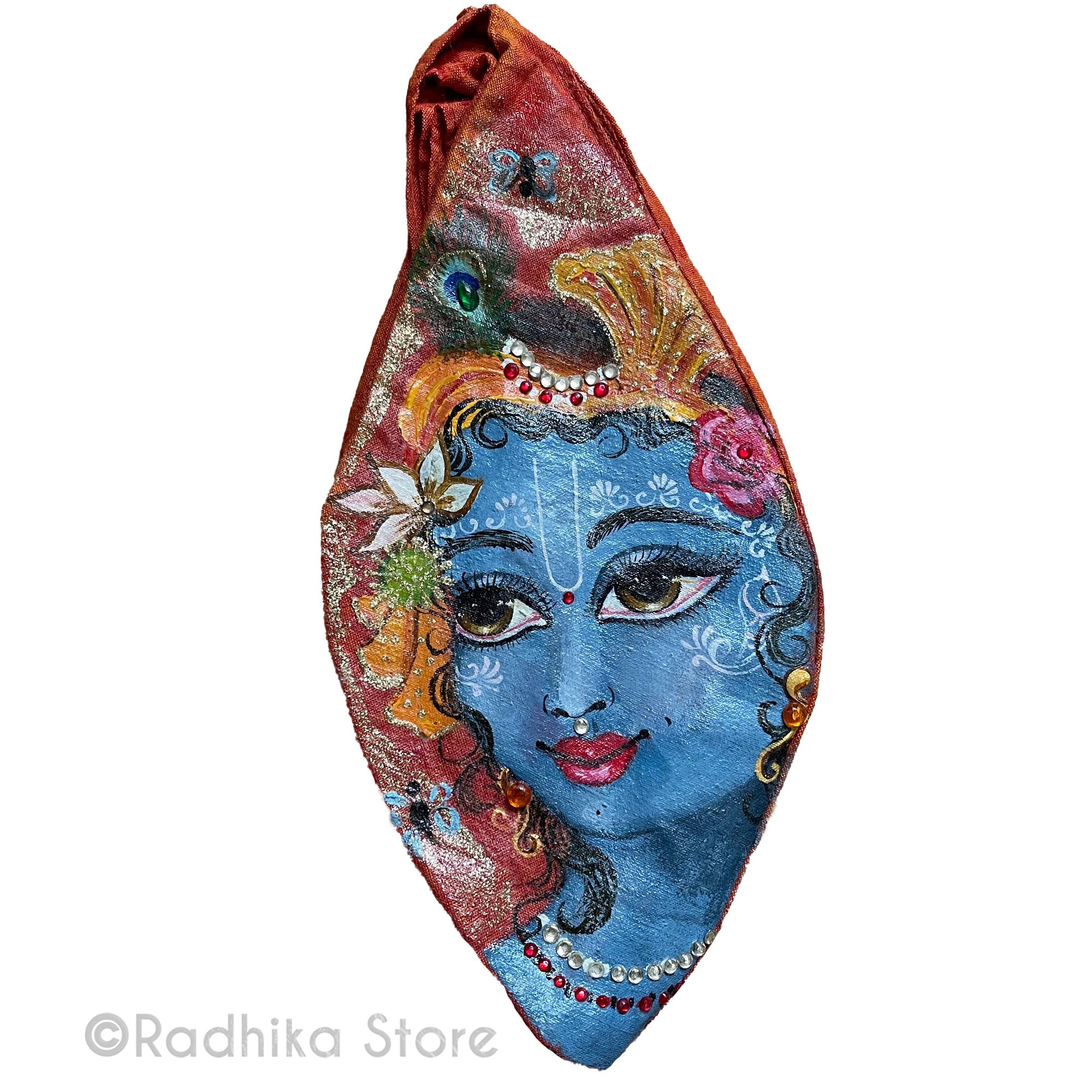 My Dear Krishna - Hand Painted and Jeweled - Bead Bag