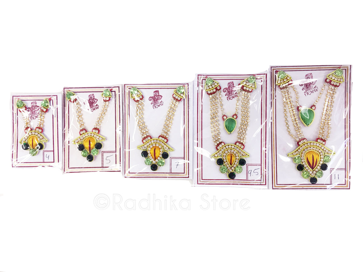 Kusham Sarovara Swan Crown and Necklace Set- Green and Marigold Colors