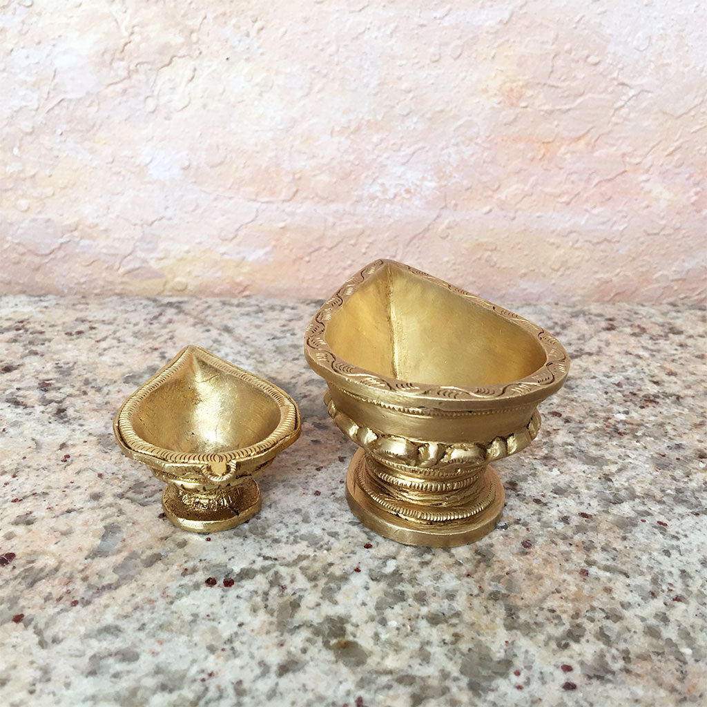 Brass Ghee Lamps (Diyas) With Parrot Design - Choose Size
