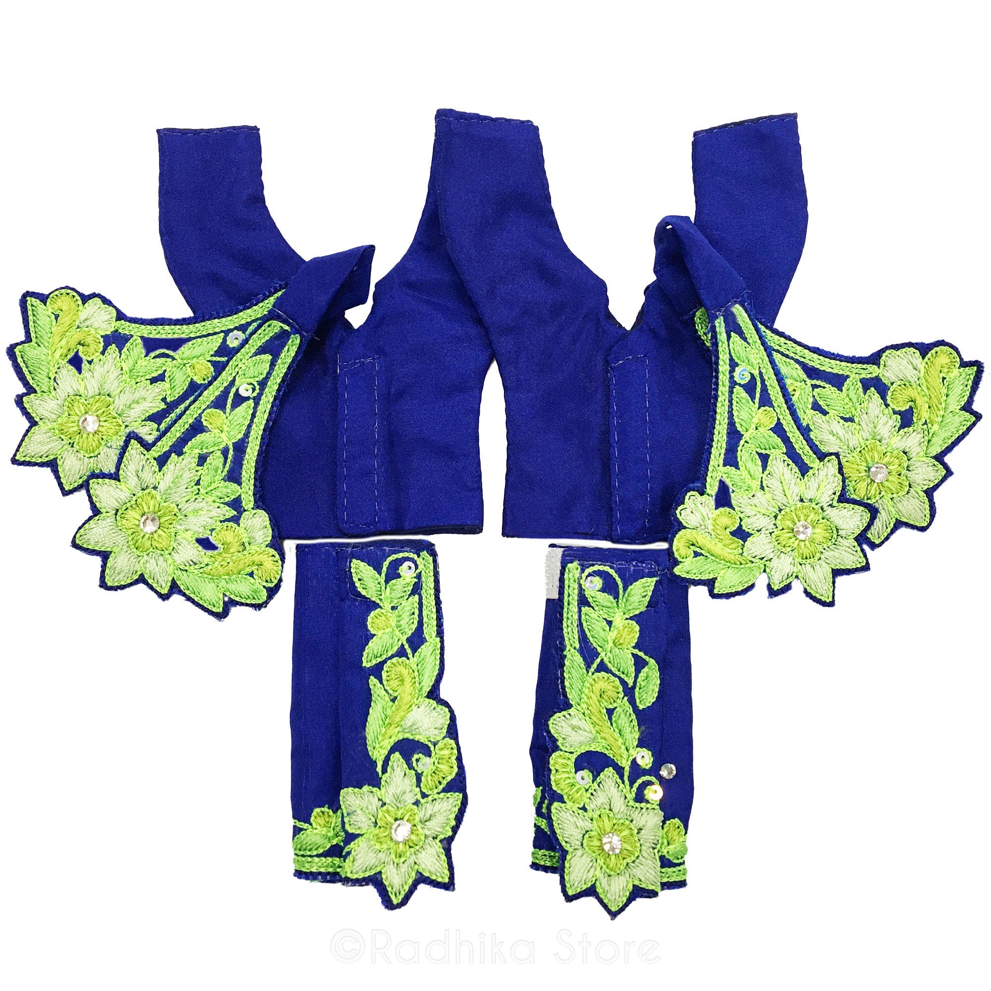 Navadwipa Island Outfit - Dark Blue and Greens - Gaura Nitai Deity Outfit