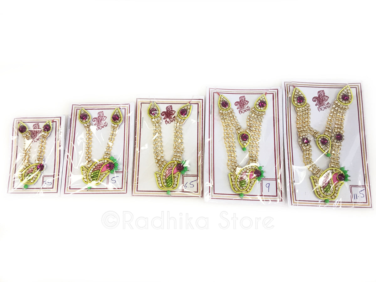 Vrinda Kund - Swan Crown and Necklace Set- Pink and Green Colors
