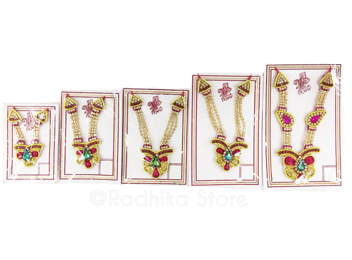 Royal Rani Peacock Deity Crown Necklace Set-Pink Green and Teal