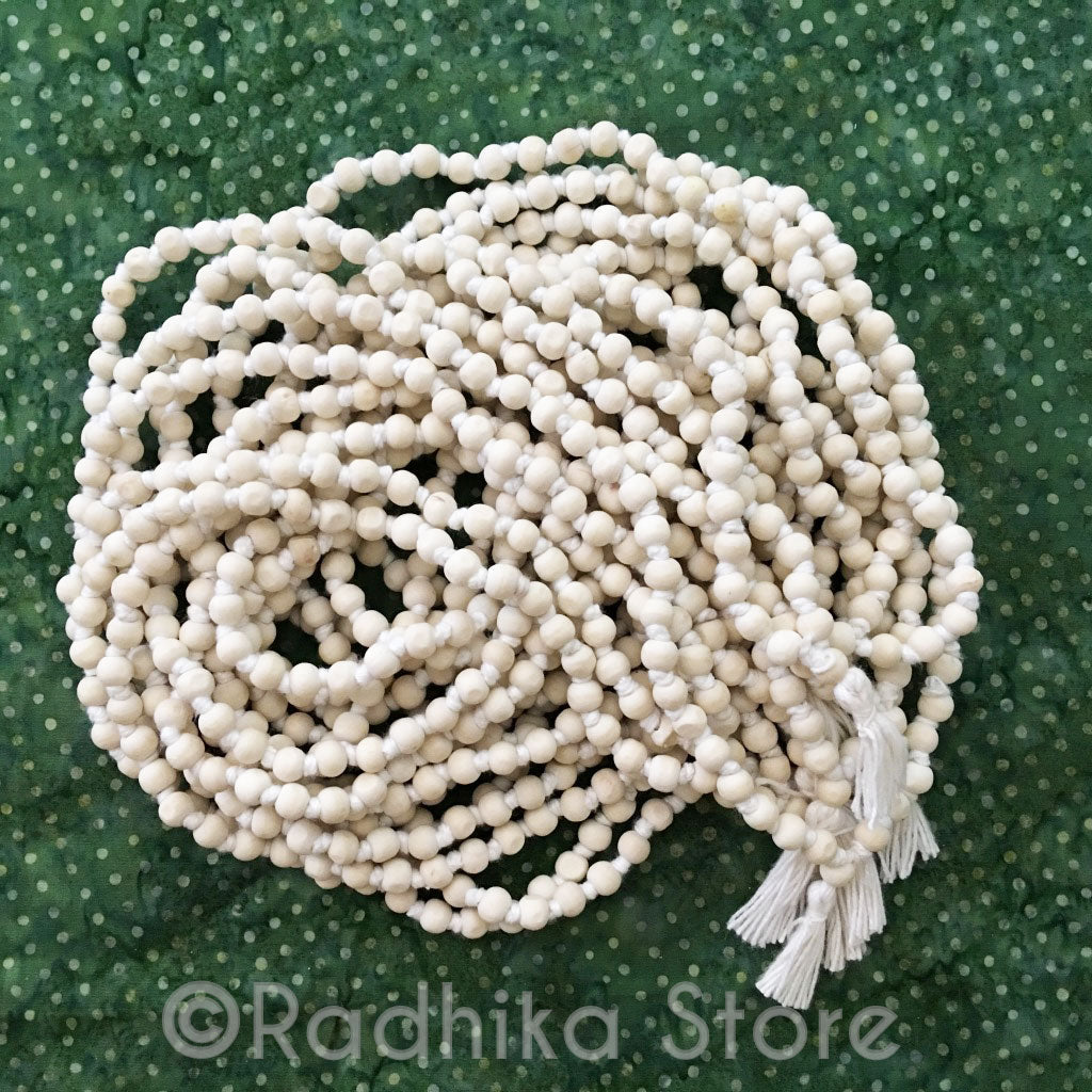 Neem (Wood)- Japa Beads- White Tassel - Medium and Small