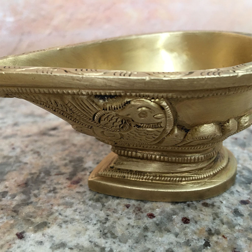 Brass Ghee Lamps (Diyas) With Parrot Design - Choose Size