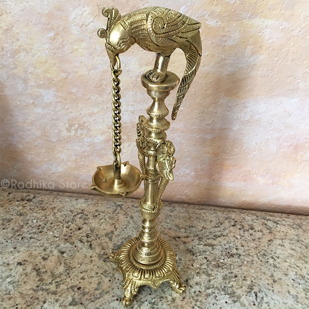 Parrot Hanging Ghee Lamp -  Solid Brass- 12" Inch