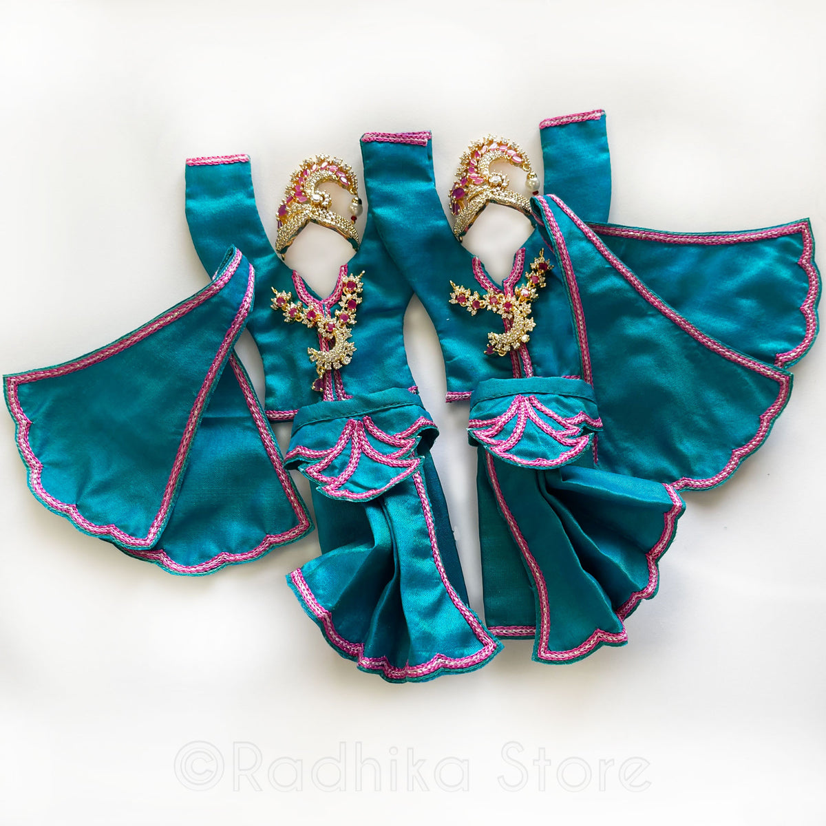 Oceans Of Mercy - Silk - Deep Teal Blue and Pink - Gaura Nitai Deity Outfit