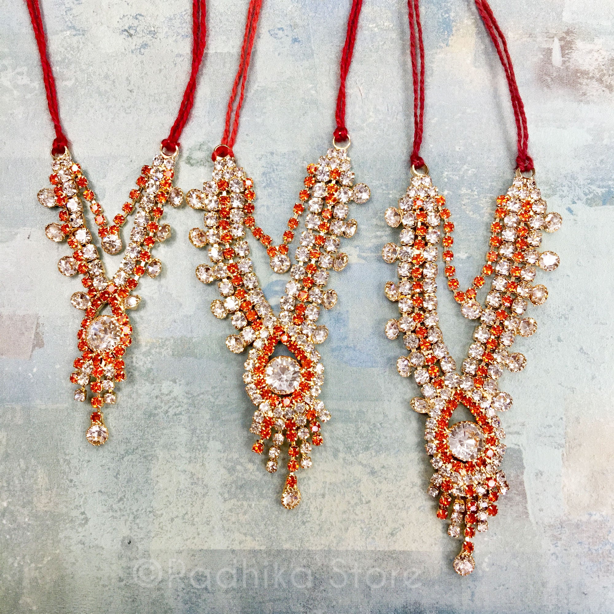 Krishna Prema - Orange - Multi Strand - Rhinestone Deity Necklace