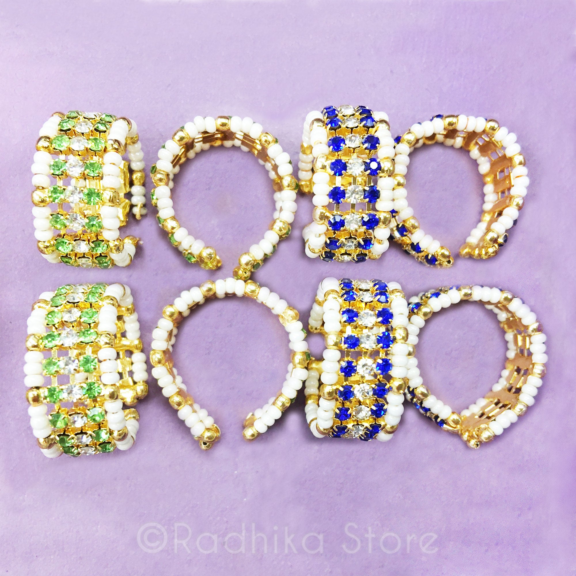 Peridot  Or Sapphire Blue With Pearly Seed Bead -Deity Bangles Set- Medium or Large