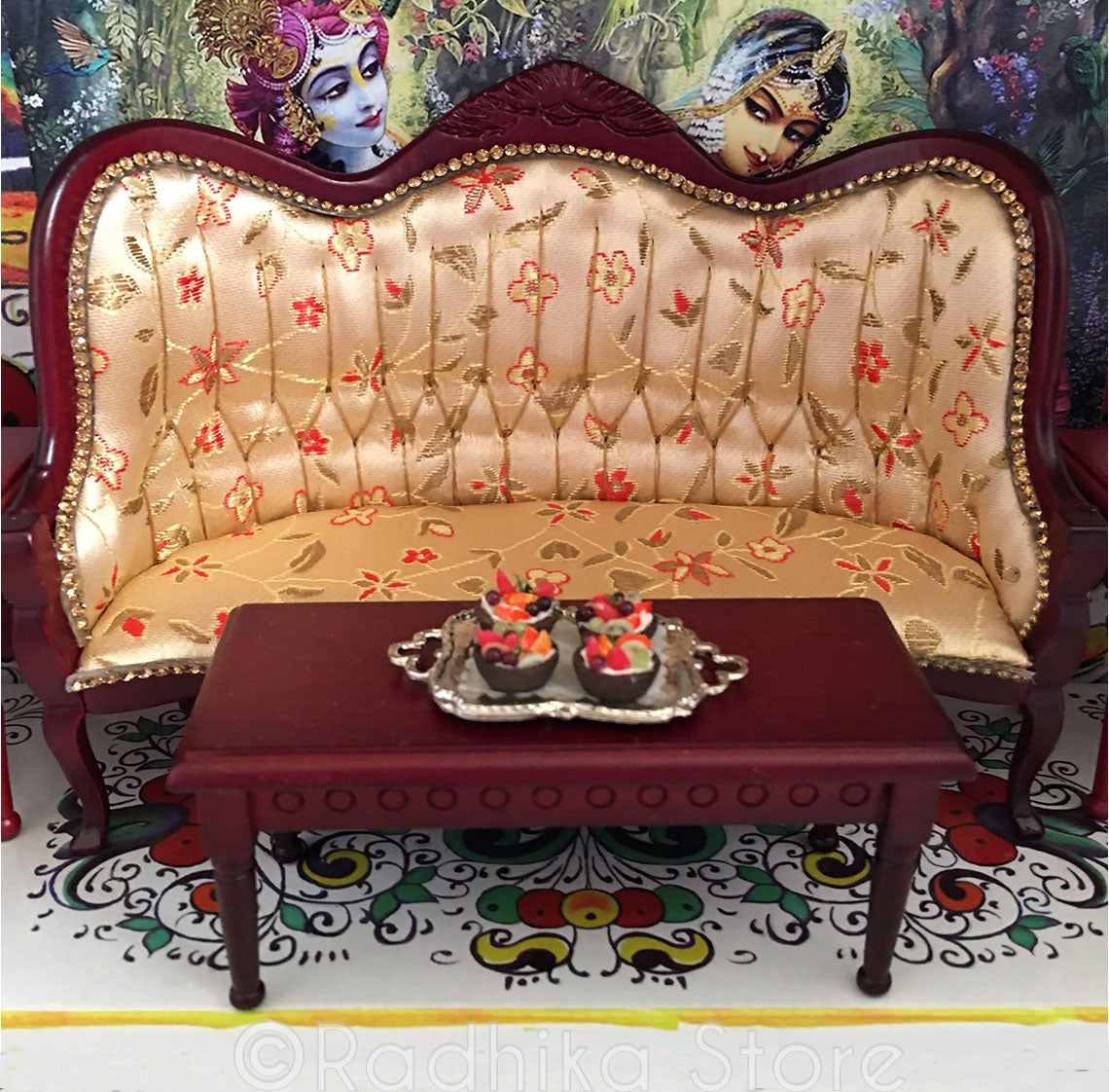 Jeweled Tall Back Mahogany Throne- Saffron Flowers