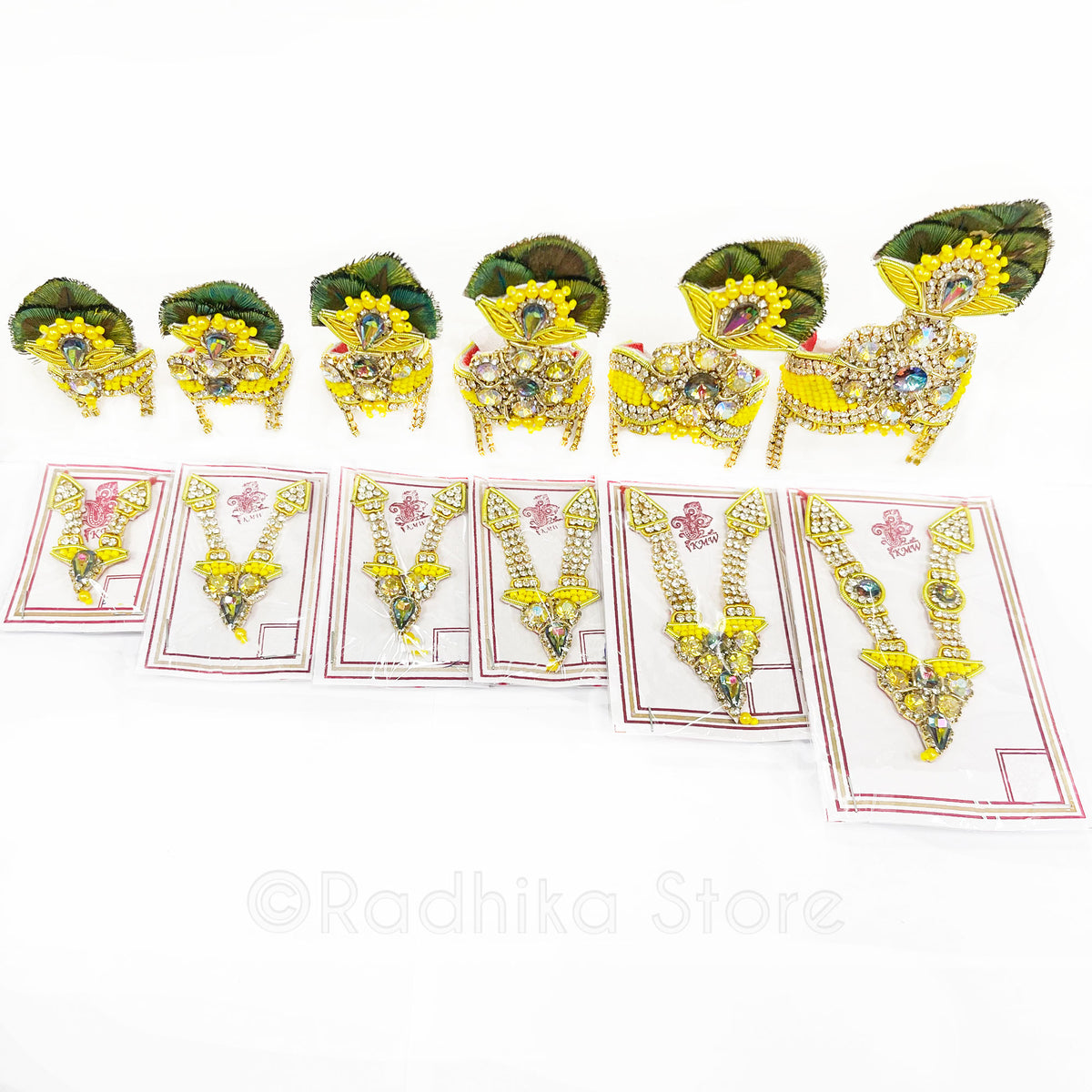 Yellow Peacock Fan Flower - Turban Crown and Necklace Set