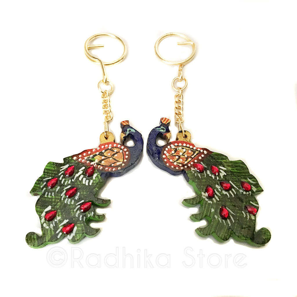 Wooded Peacock Key Chain