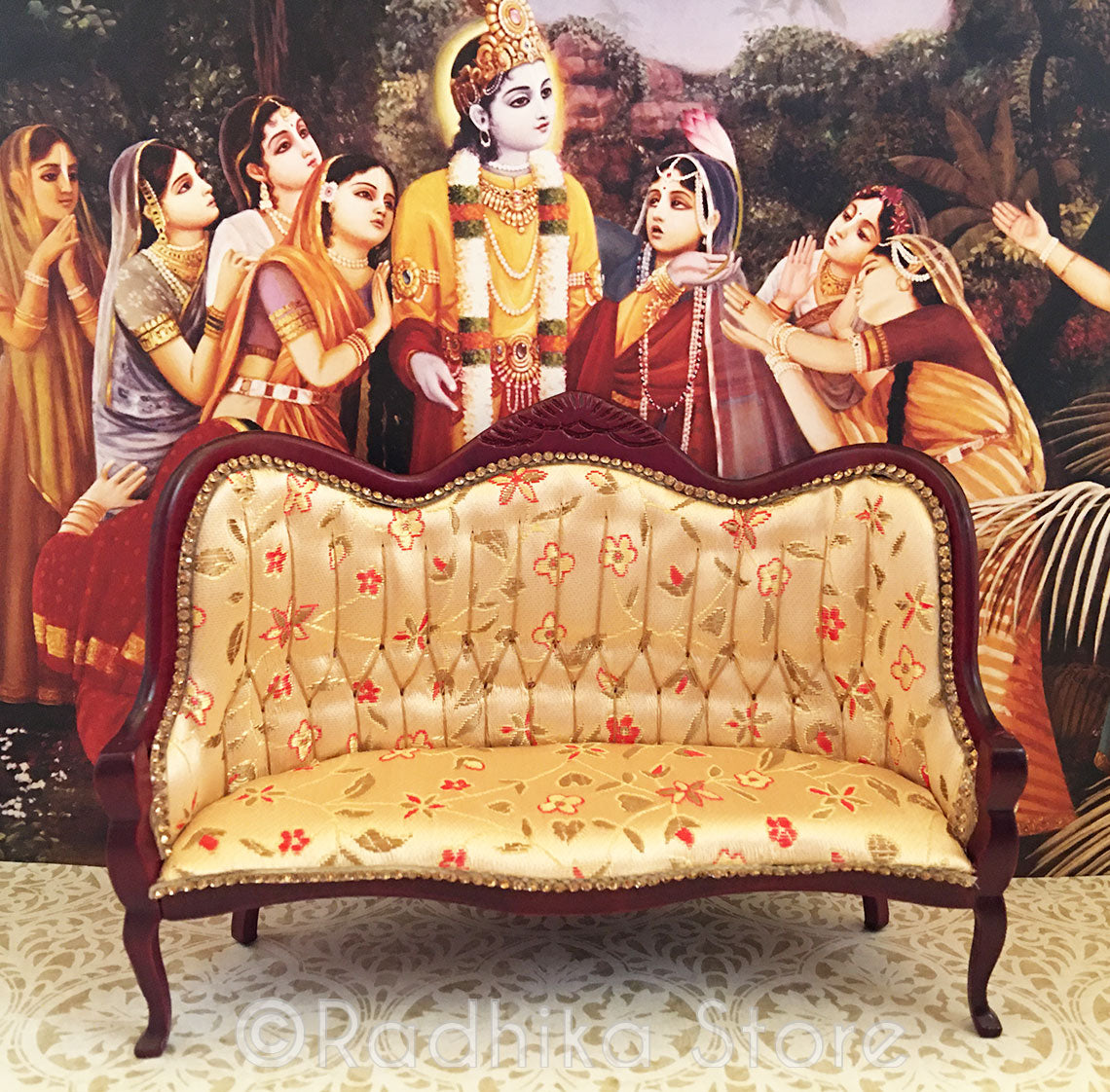 Jeweled Tall Back Mahogany Throne- Saffron Flowers