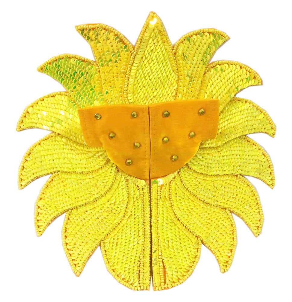 Laddu Gopal Outfit-Yellow Sequin Lotus-Cotton- 4&quot; Inch