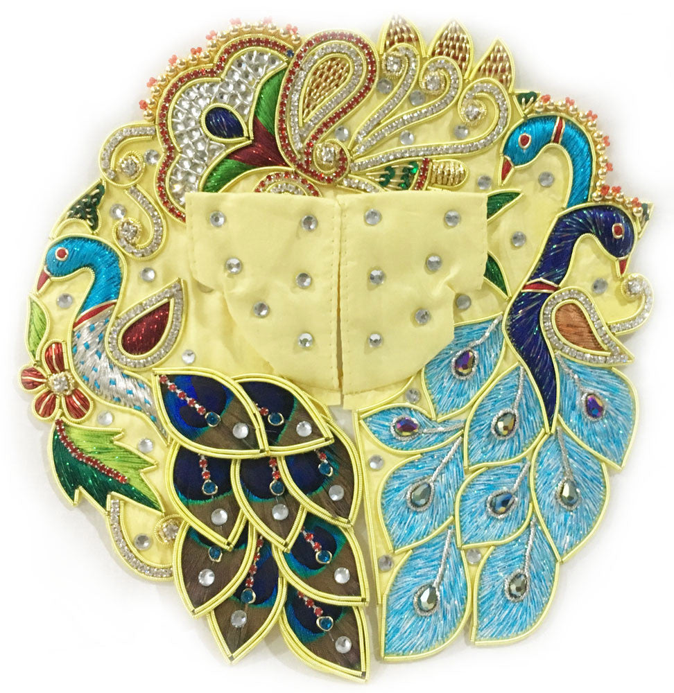 Laddu Gopal Outfit - Yellow Peacock Garden, 4&quot; Inch
