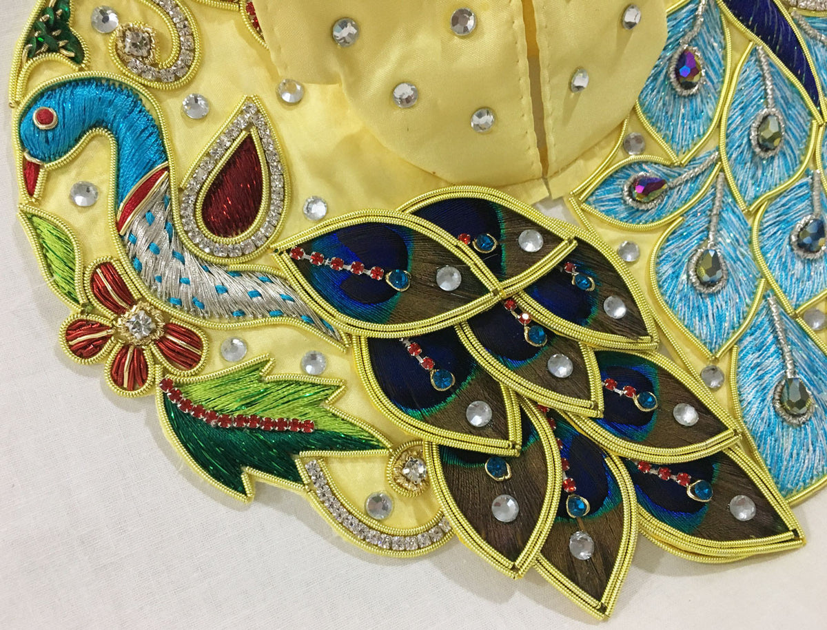 Laddu Gopal Outfit - Yellow Peacock Garden, 4&quot; Inch