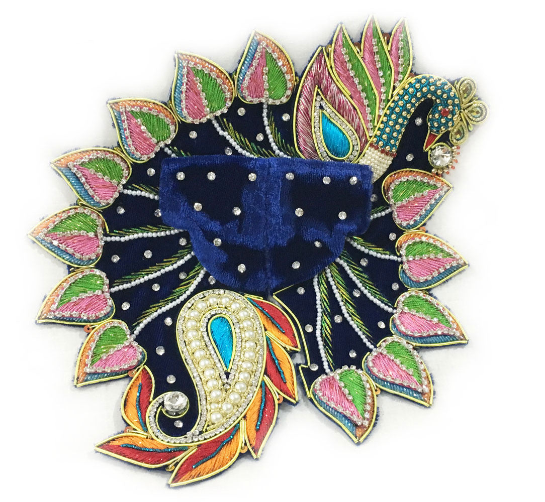 Laddu Gopal Outfit - Navy Blue - Paisley Peacock  4" Inch