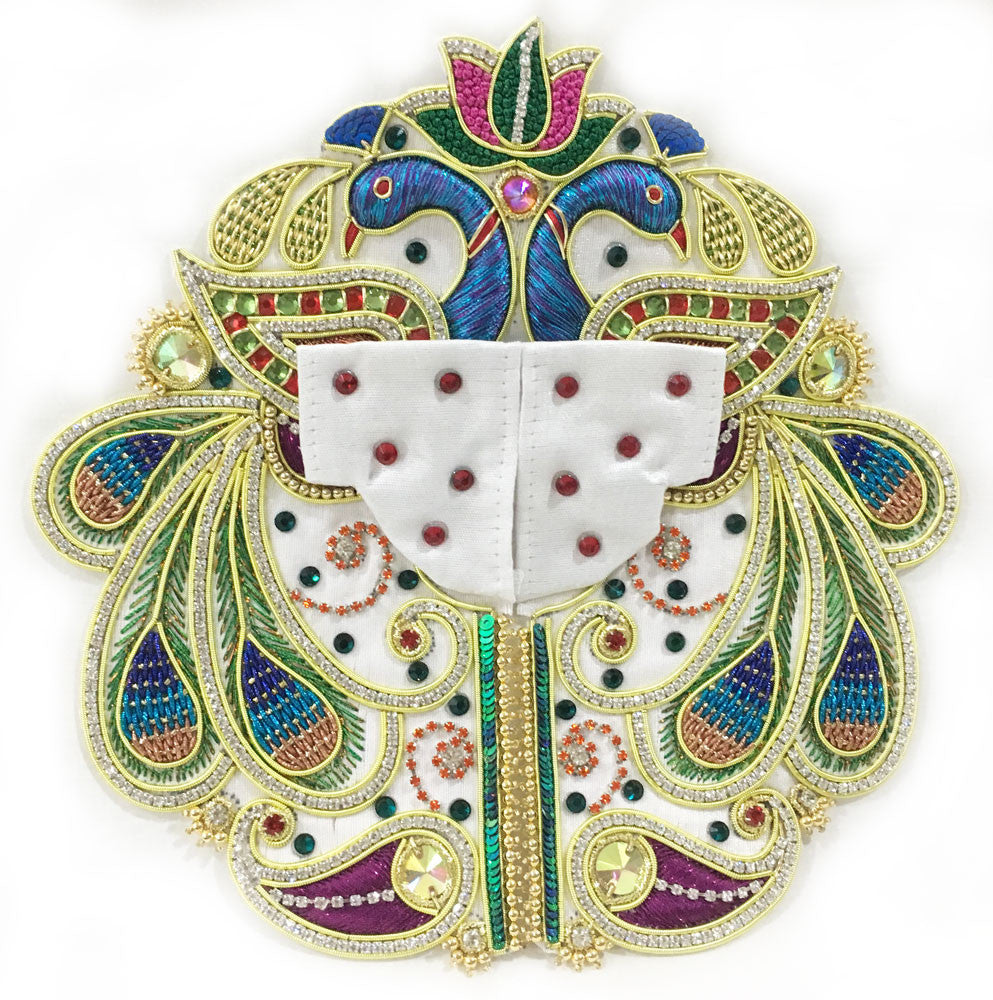 Royal Peacocks - White Satin - 4" Inch - Laddu Gopal Outfit
