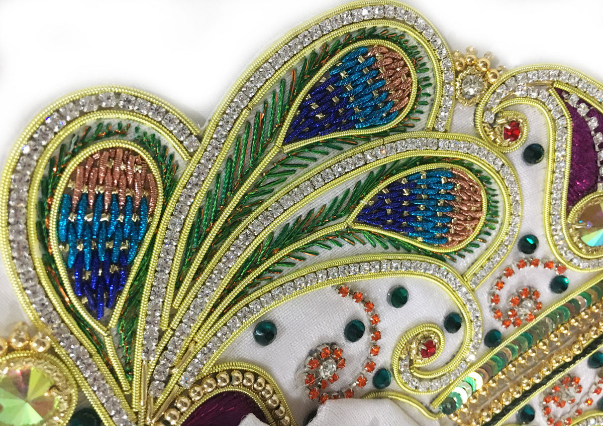 Royal Peacocks - White Satin - 4&quot; Inch - Laddu Gopal Outfit