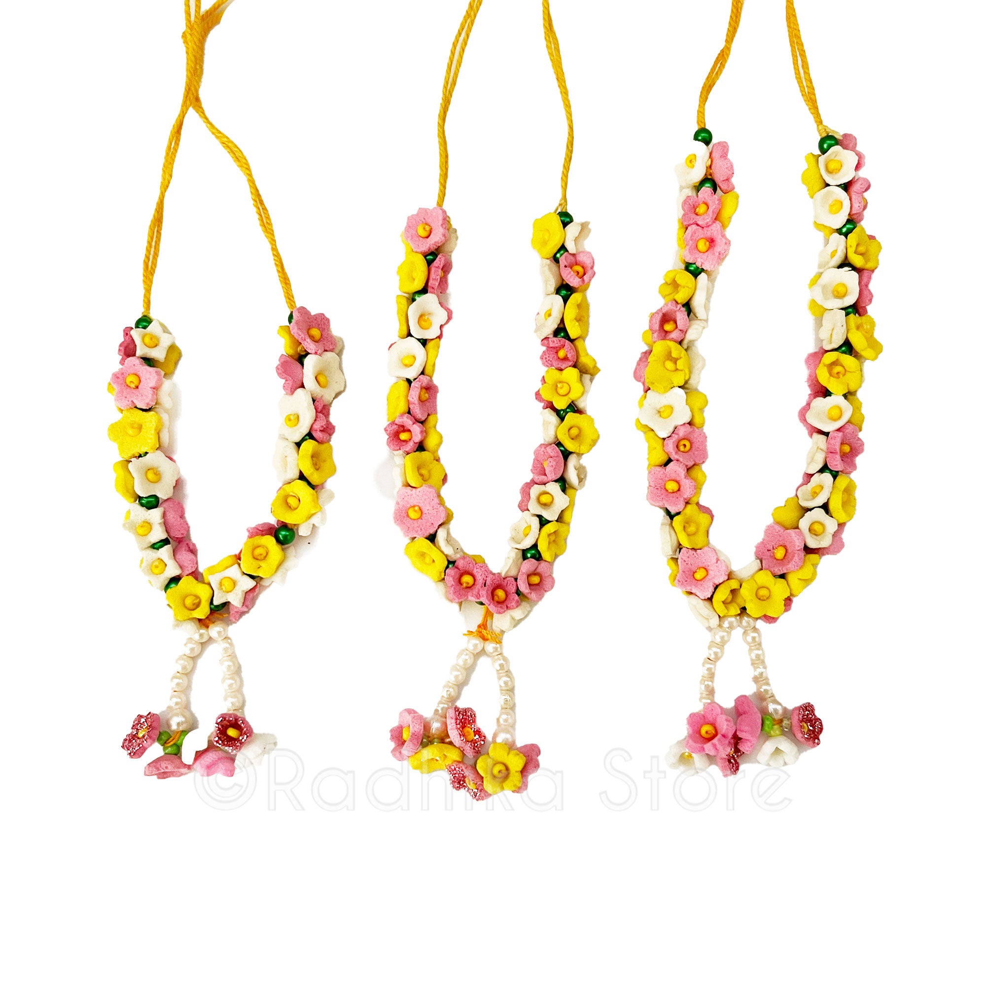 Pink Yellow  and White - Deity Garland -Flower Jewelry - Choose Size -