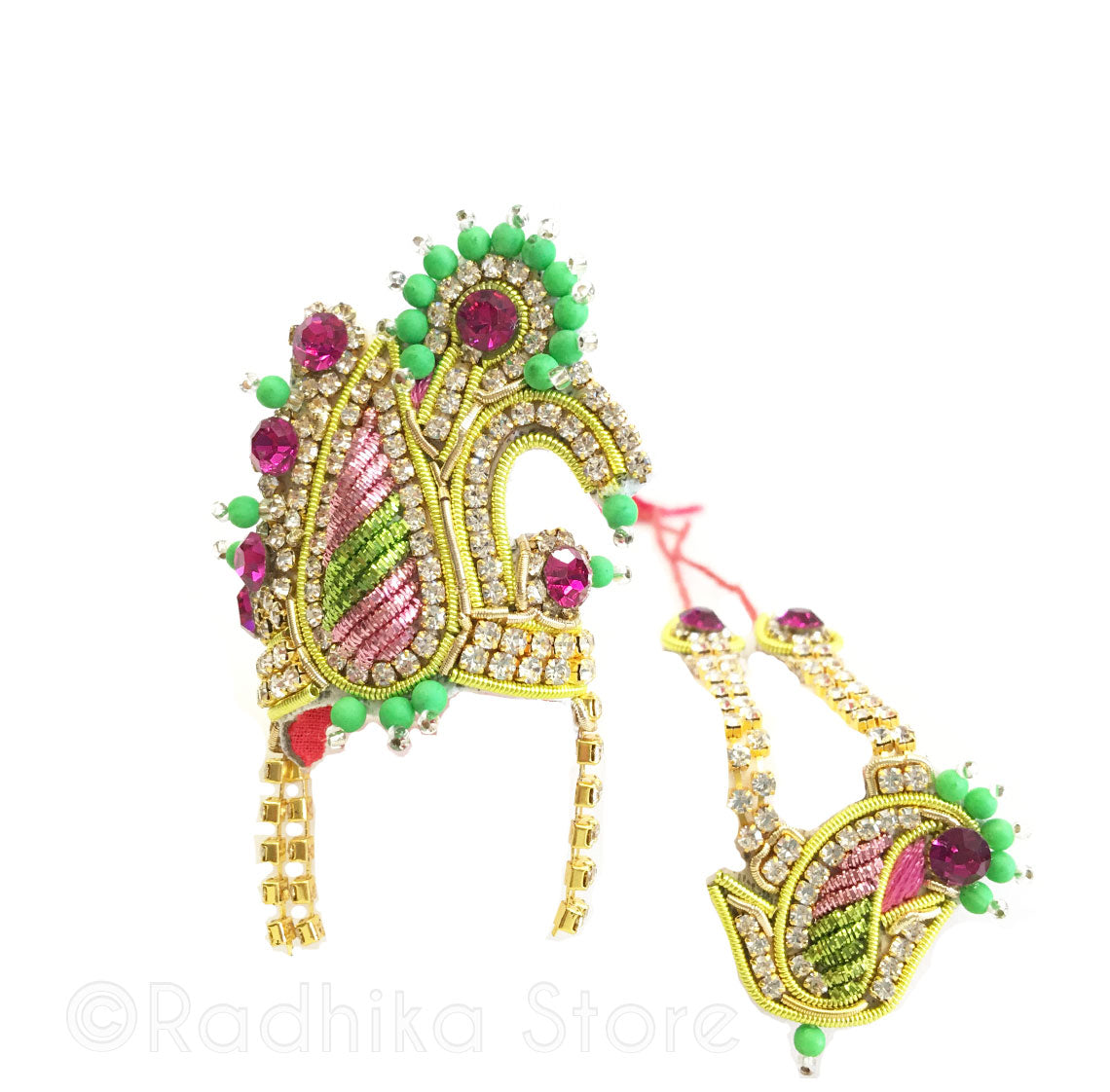 Vrinda Kund - Swan Crown and Necklace Set- Pink and Green Colors