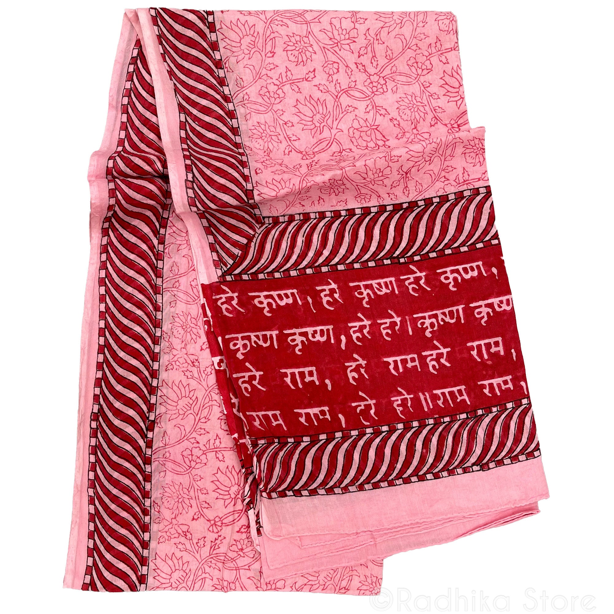 Maha Mantra Chadar -  Pink and Red - Vrindavan Garden