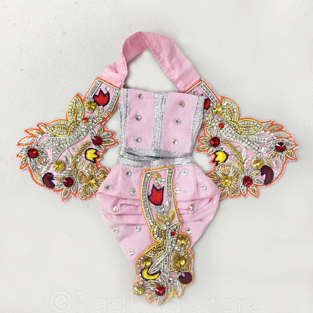 Vrindavan Parrot- Baby Pink Silky Satin- Radha Krishna Deity Outfit