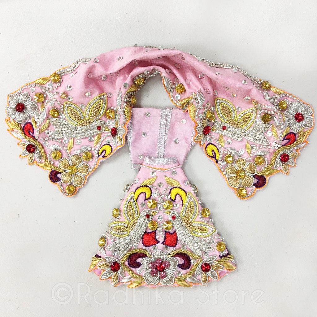 Vrindavan Parrot- Baby Pink Silky Satin- Radha Krishna Deity Outfit