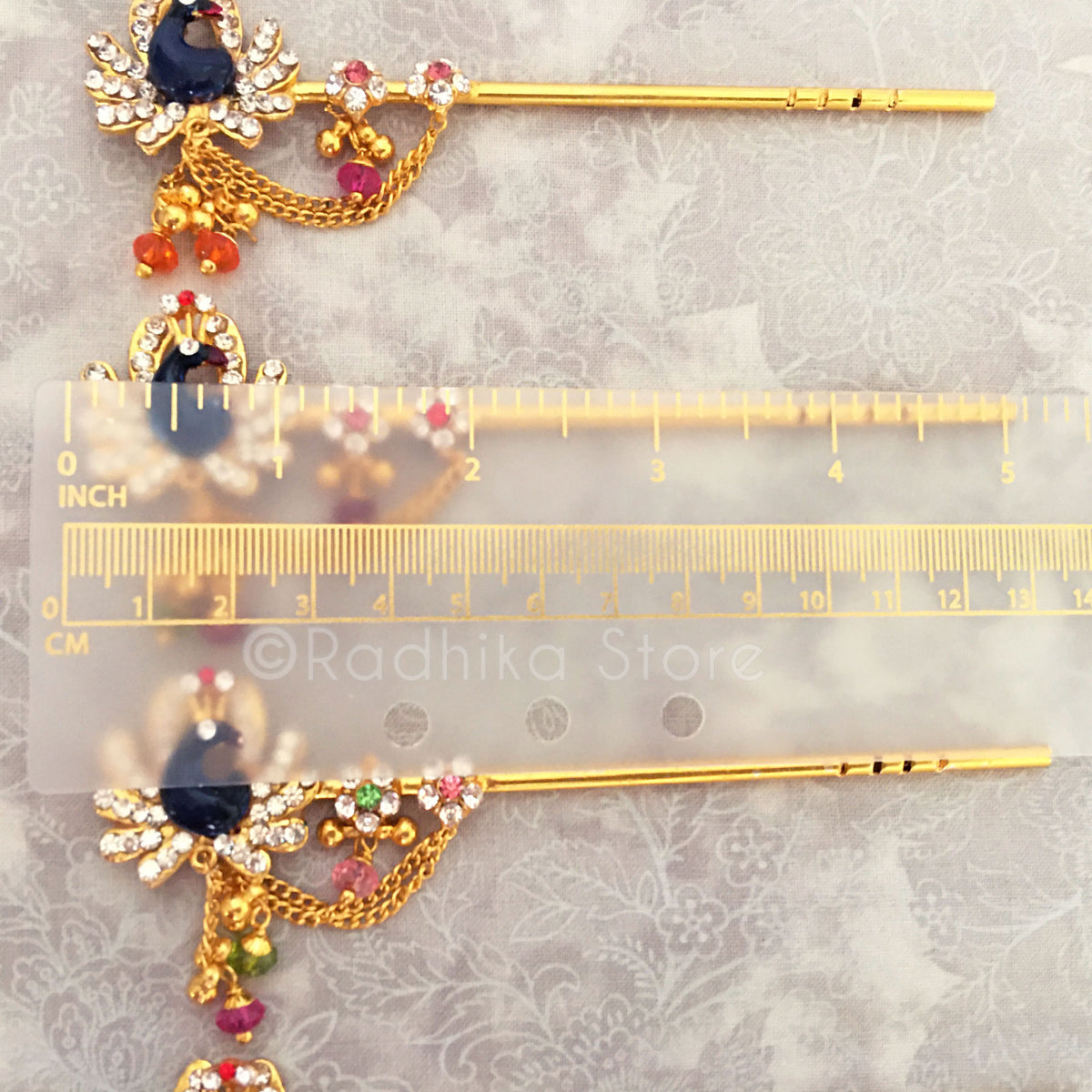 Dazzling Peacock Flute With  Bells - Pink Flower - Vamsi Large - 5 1/2 Inch