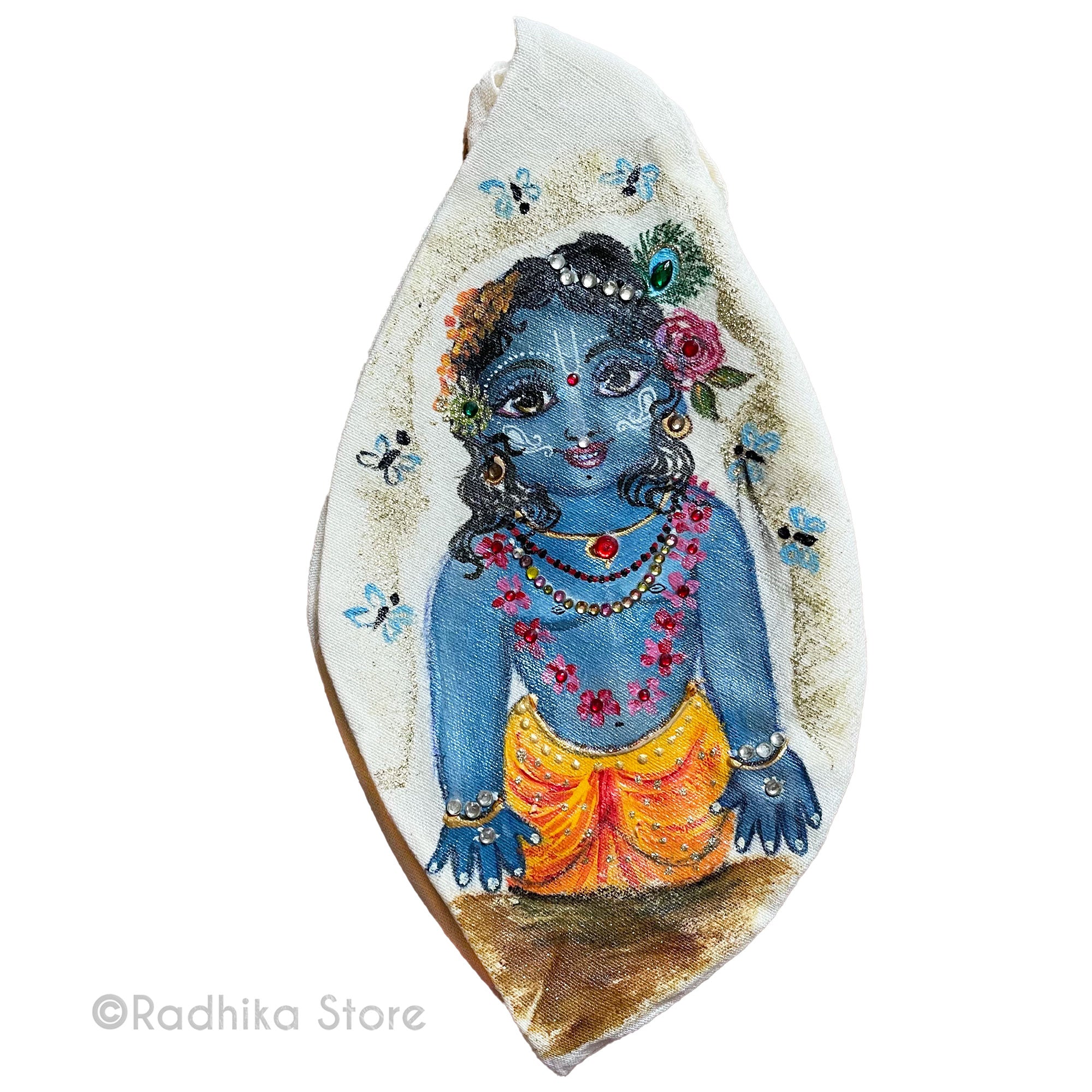 Please Chant To Me Hare Krishna - Hand Painted and Jeweled - Bead Bag