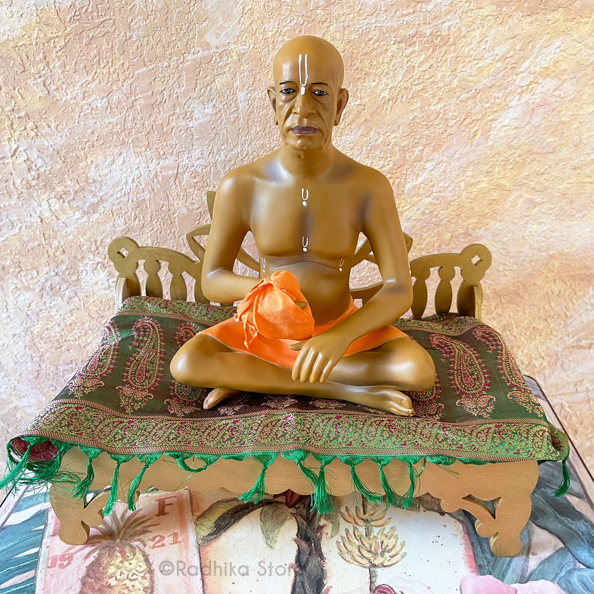 Radha Kund - Divine Golden Throne- Red and Green- Choose - 7&quot; or 9.5&quot; Long