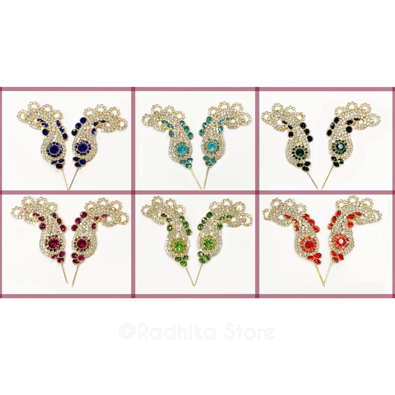 Pretty Lacy Chandrika- Rhinestone Deity Turban Pins-Choose Color