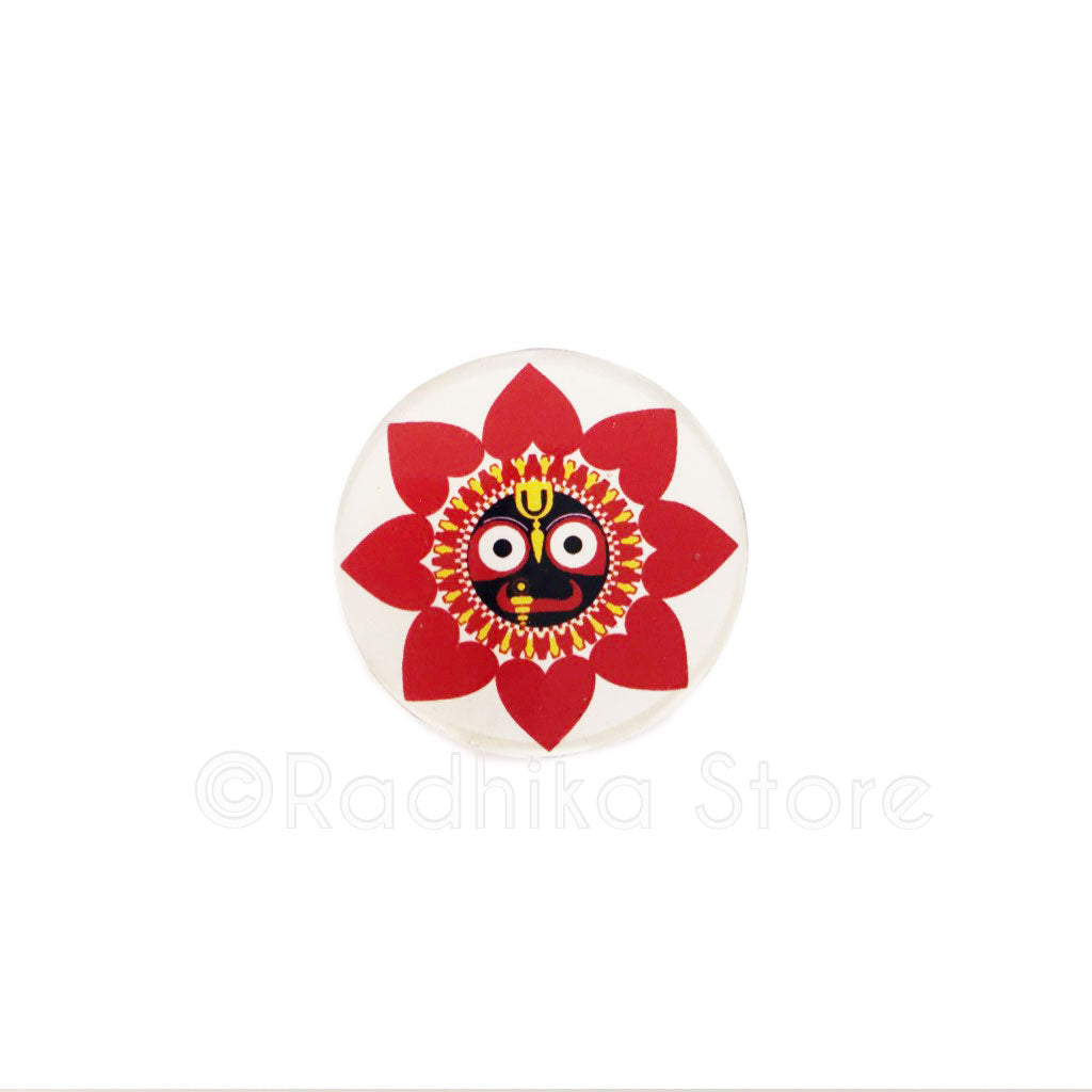 Lord Jagannath Red Hearts Lotus Acrylic Button