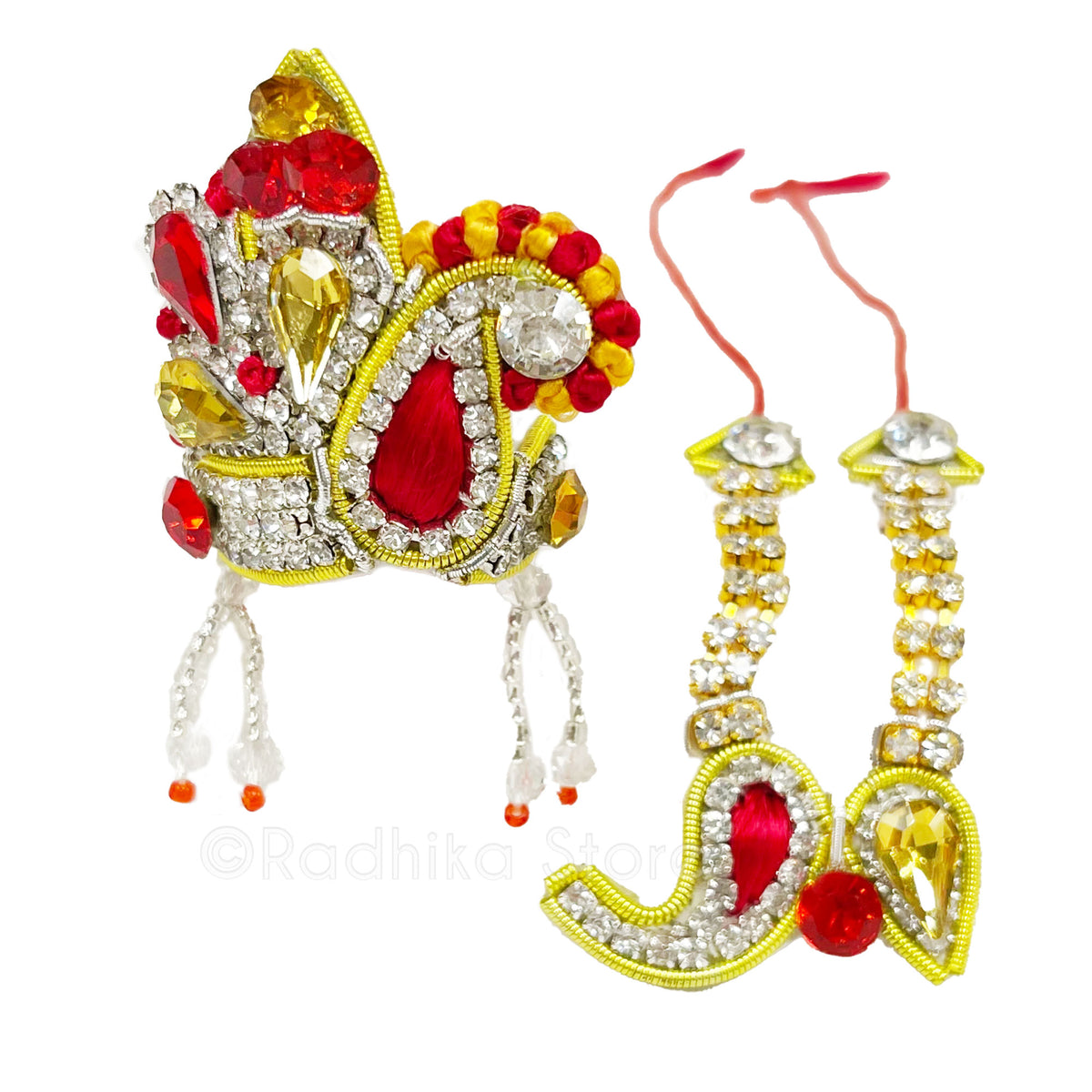 Puri - Red and Marigold - Deity Crown and Necklace Set
