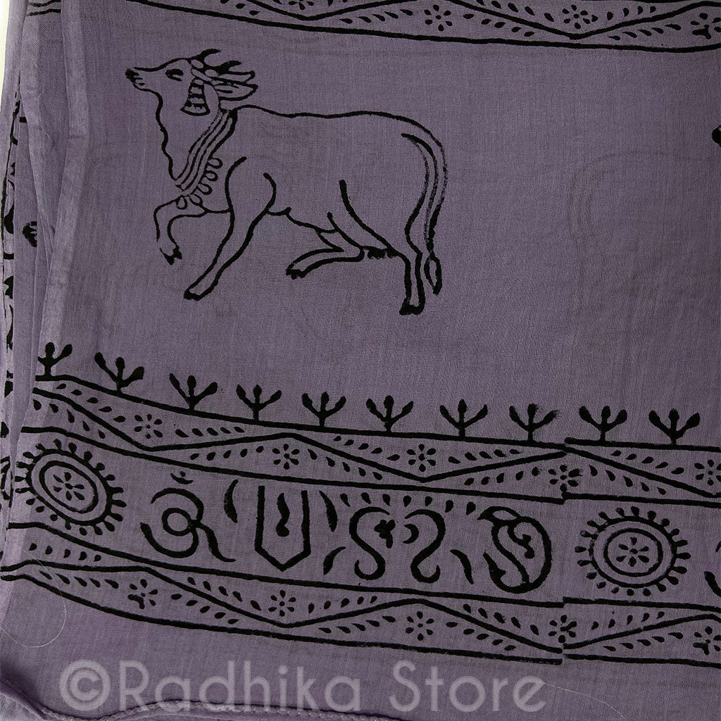 Lavender-  Maha Mantra Chadar - With Vrindavan Cows