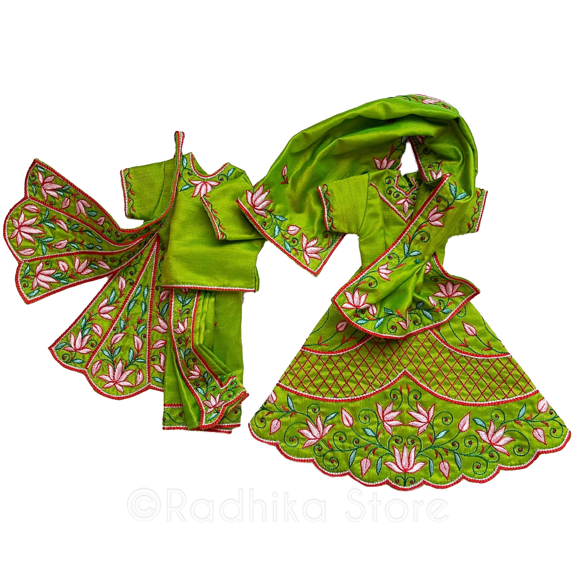 Prem Sarovara Lotus- All Silk - Pond Green - Radha Krishna Deity Outfit