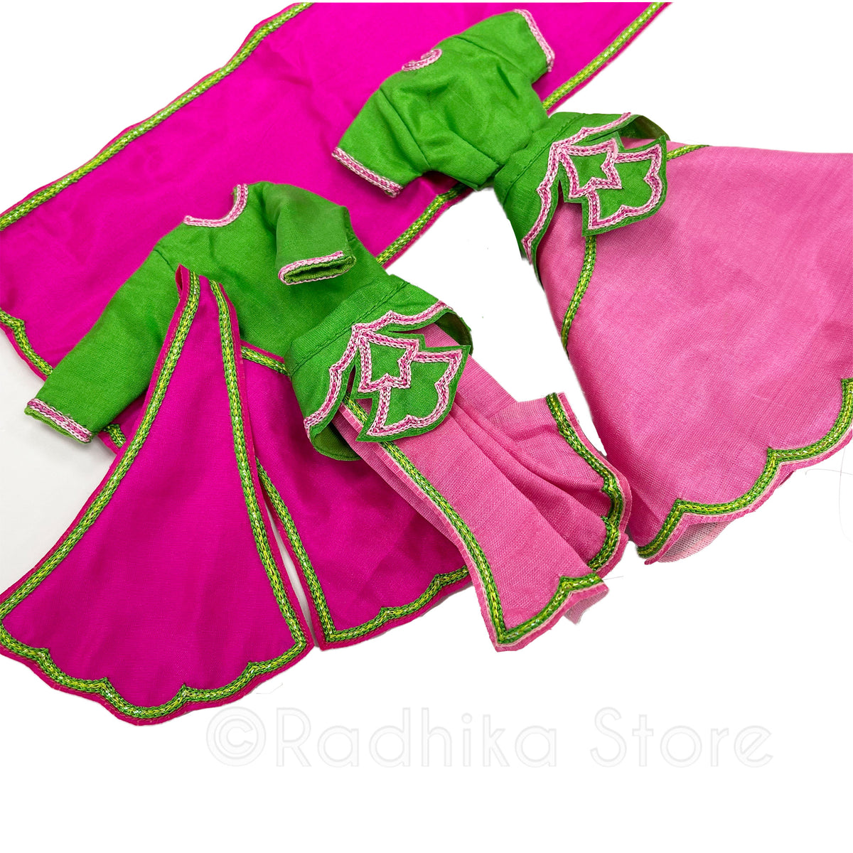 Vrindavan Spring - Silk - Pinks and Green - Radha Krishna Deity Outfit