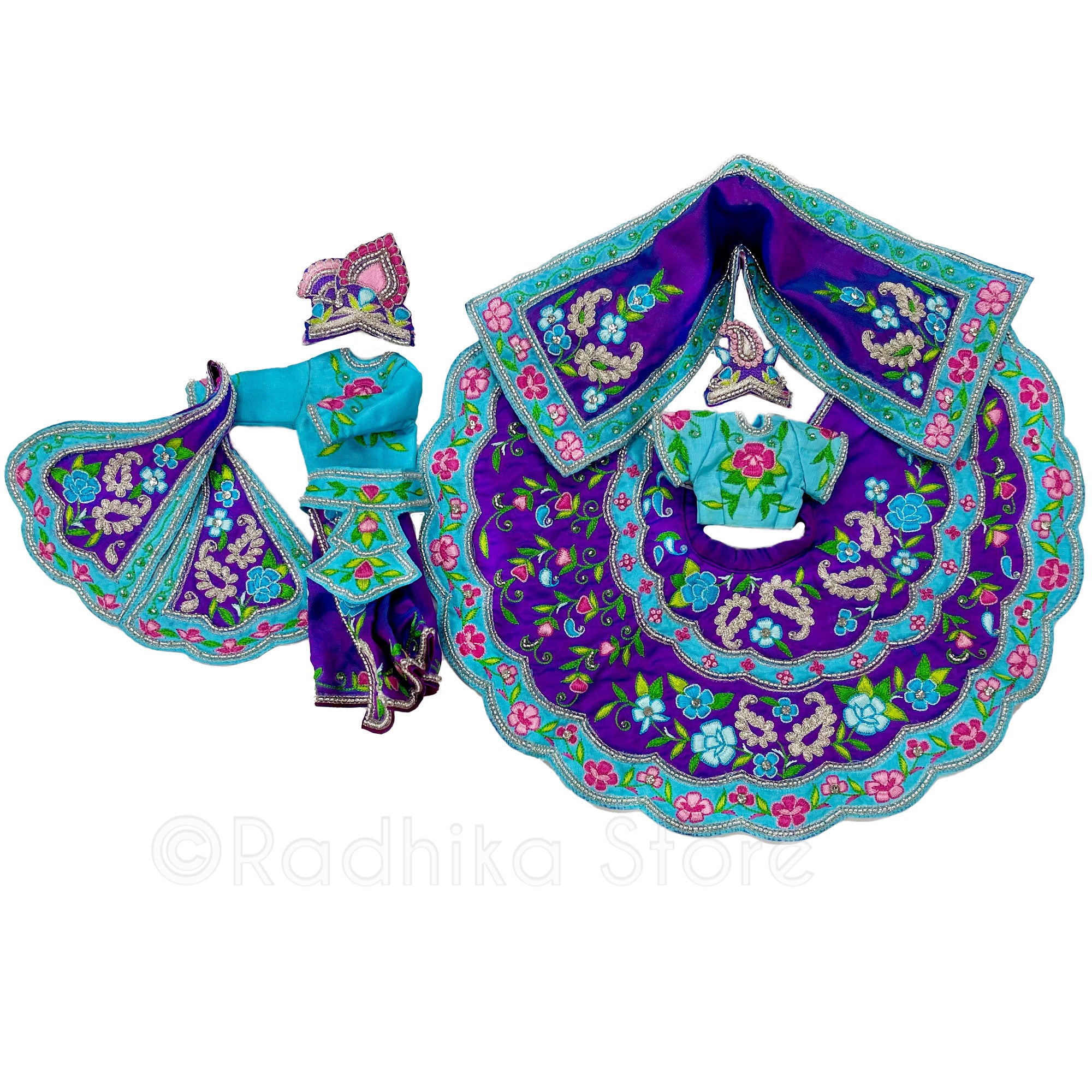 Yamuna River - Silk - Purple and Teal - Radha Krishna Deity Outfit